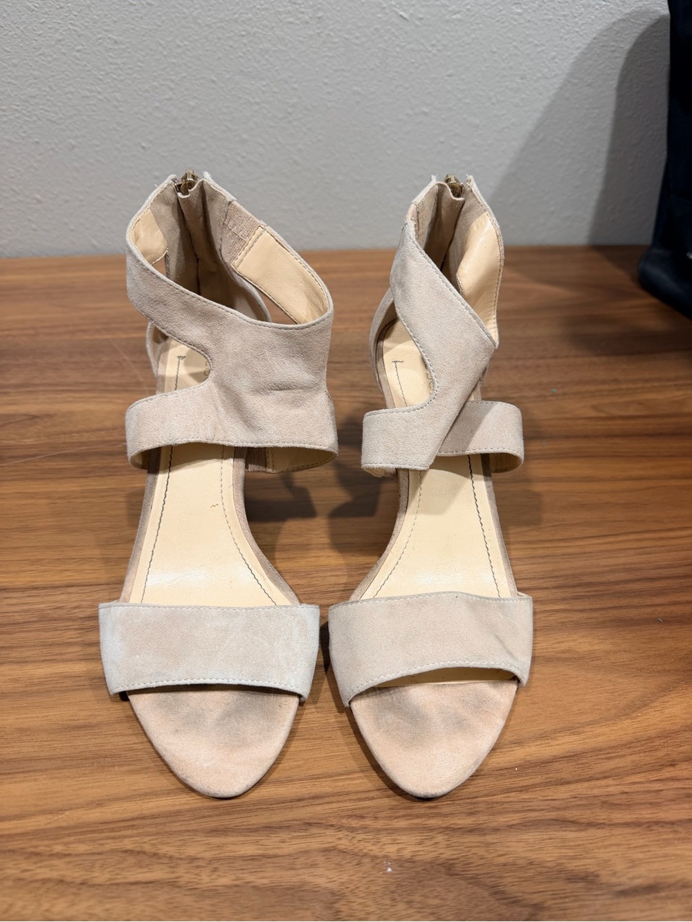 BCBGMaxAzria Beige Suede Strappy High Heels